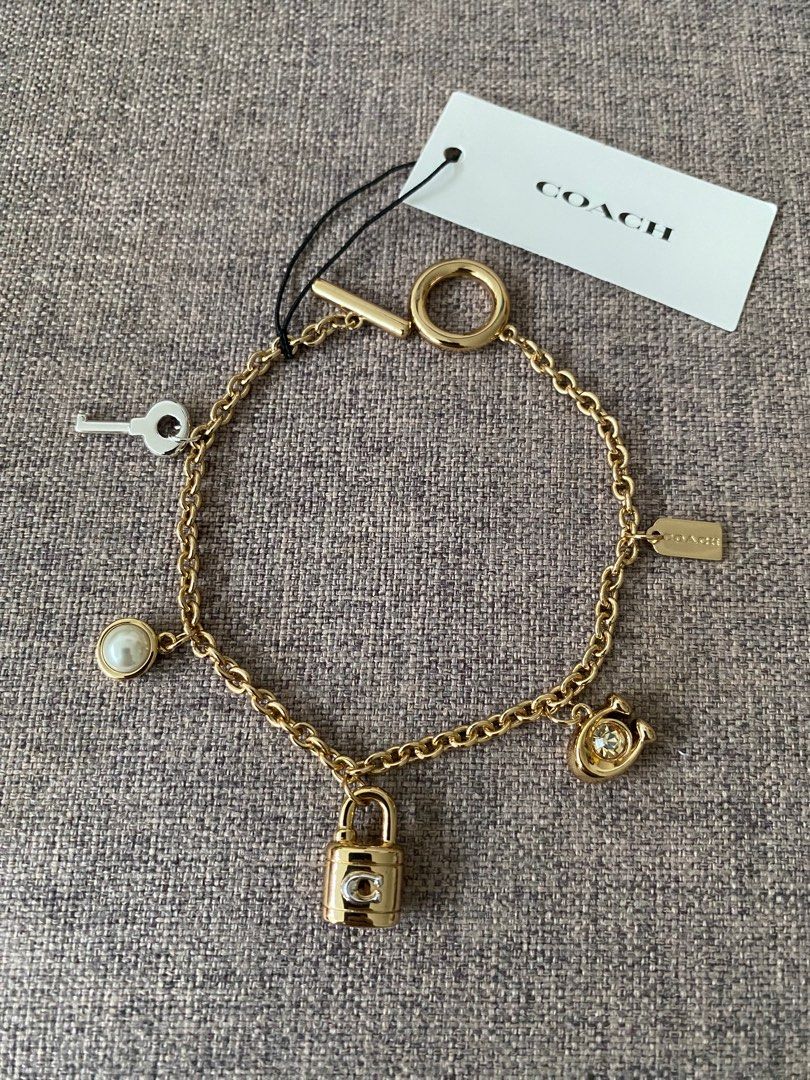Coach Signature Padlock and Key Charm Bracelet