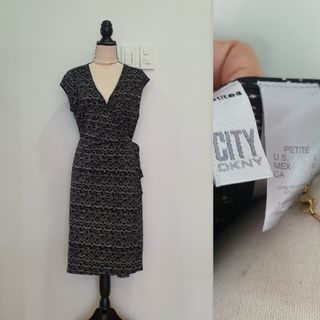 dkny black printed wrap around dress