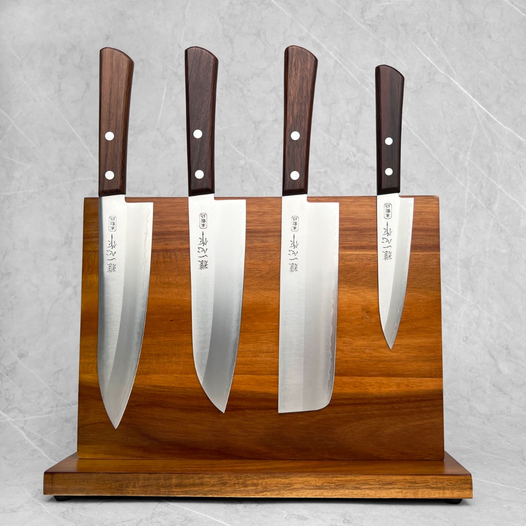 Double Sided Acacia Magnetic Knife Block - Holder Rack Storage Scissors ...