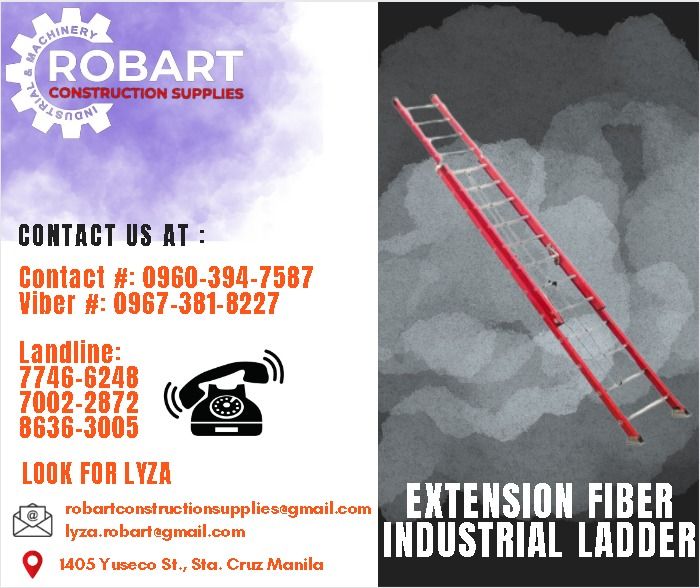 Extension Fiber Industrial Ladder (Category: Construction Tools & Equipment) located in Manila. Submitted by lyzarobart1999 (Listing ID 1268221641, Image 1). Description: Extension Fiber Industrial Ladder Model: FGEII-16 𝐒𝐄𝐍𝐃 𝐔𝐒 𝐌𝐄𝐒𝐒𝐀𝐆𝐄 𝐅𝐎𝐑 𝐈𝐍𝐐𝐔𝐈𝐑𝐈𝐄𝐒 ‼️ 0 9 6 7 3 8 1 8 2 2 7 0 9 6 0 3 9 4 7 5 8 7 𝐋𝐚𝐧𝐝𝐥𝐢𝐧𝐞 𝐍𝐮𝐦𝐛𝐞𝐫𝐬: 𝟕 𝟕 𝟒 𝟔 - 𝟔 𝟐 𝟒 𝟖 / 𝟕 𝟎 𝟎 𝟐 - 𝟐 𝟖 𝟕 𝟐 / 𝟖 𝟔 𝟑 𝟔 - 𝟑 𝟎 𝟎 𝟓 𝐋𝐎𝐎𝐊 𝐅�