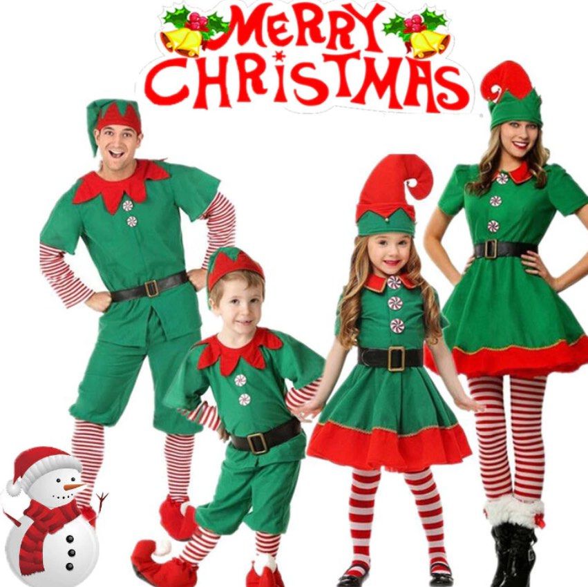 Family adults Kids Boys Girls Christmas Elf Costume Cosplay Adult