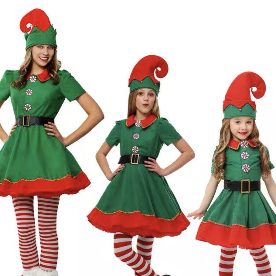Family adults Kids Boys Girls Christmas Elf Costume Cosplay Adult