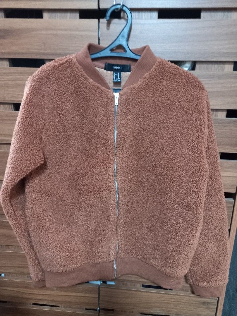 FOREVER 21 BROWN TEDDY ZIP UP Women s Fashion Coats Jackets and Outerwear on Carousell