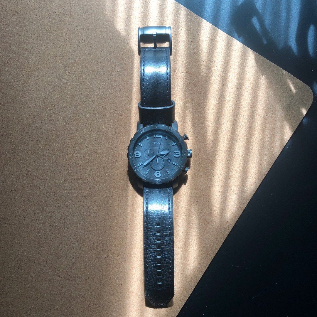 Fossil JR1354 Nate Chronograph Leather Watch Black Men s