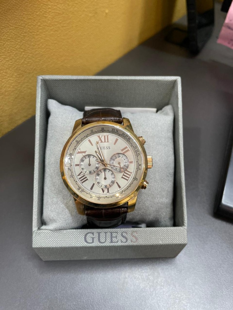 Guess Horizon Chronograph Quartz Black Dial Black Leather Strap Watch For Men - W0380G7