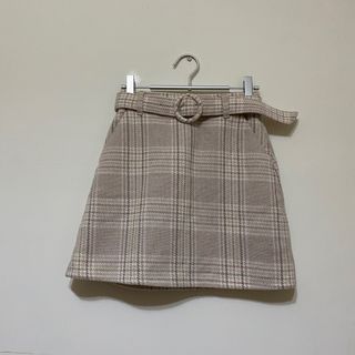 Heather 格紋短裙 S 奶茶色格子裙 小香風 毛呢 裙 裙子 短裙 毛呢短裙 日系 學院風 日牌 日本 甜美 可愛 氣質 A字裙 百貨公司 專櫃品牌 粉色