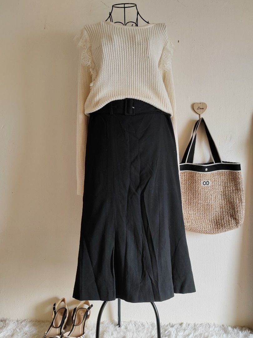 H M Black Midi Skirt Women s Fashion Bottoms Skirts on Carousell