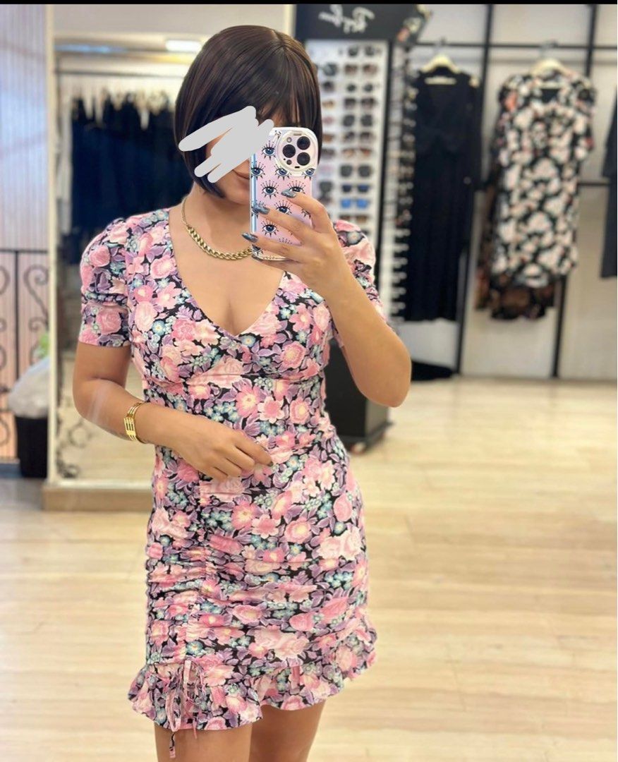H M puff sleeved Floral Dress ORIGINAL Women s Fashion Dresses Sets Dresses on Carousell