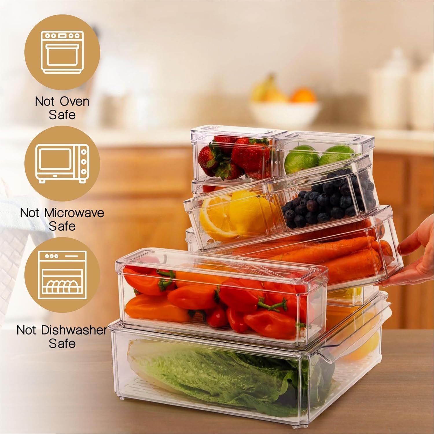 Set Of 8 Refrigerator Organizer Bins - 4 Large and 4 Small Stackable Fridge  Organizers for Freezer, Kitchen, Countertops, Cabinets - Clear Plastic Pantry  Storage Rack 