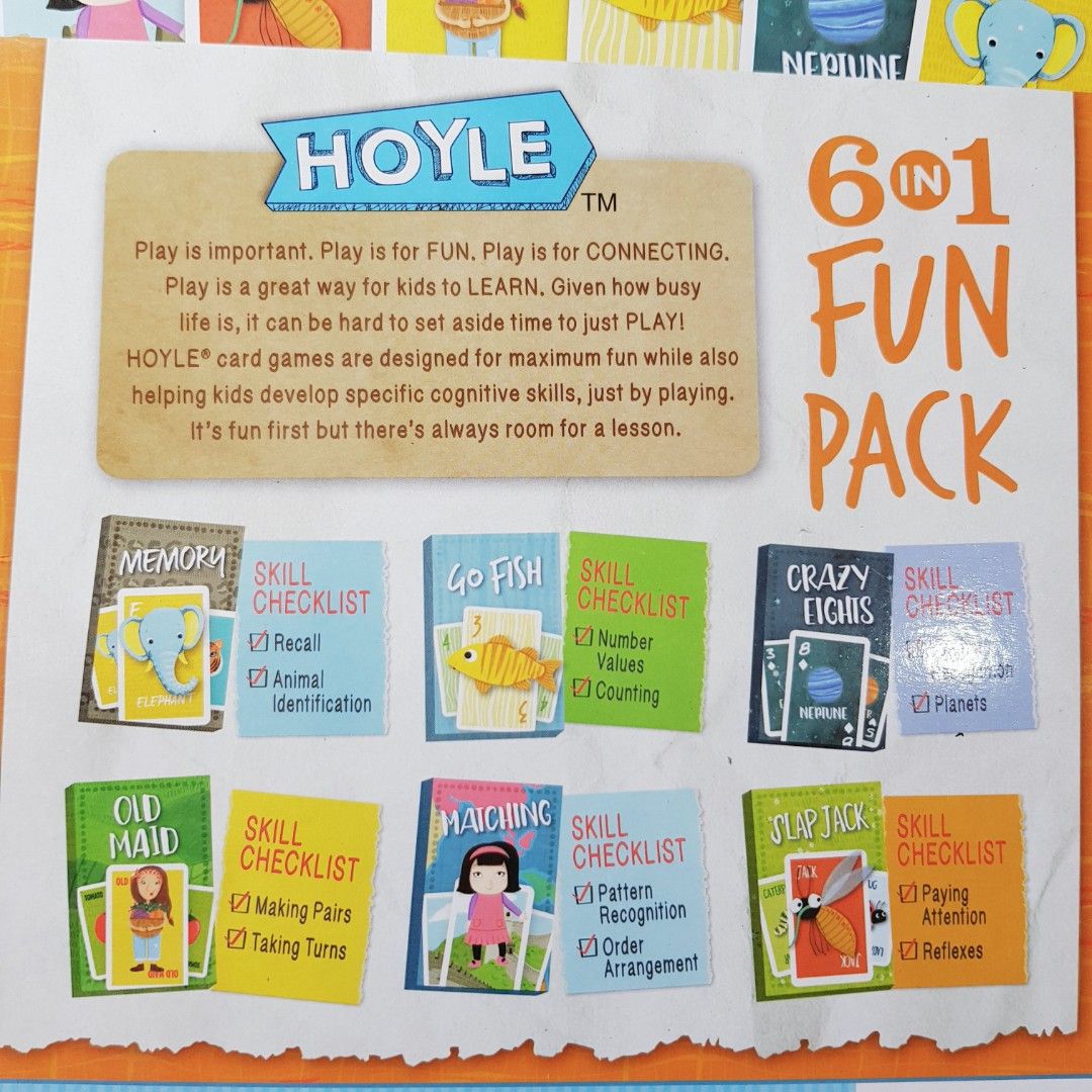 Hoyle 6 in 1 Fun Pack Kids Card Games Ages 3 & Up Memory, Go Fish