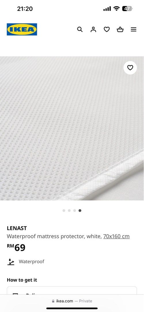 LENAST Waterproof mattress protector, white, 28x63 - IKEA