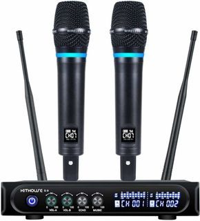 Kithouse S9 UHF Rechargeable Wireless Microphone System, Cordless Dual Karaoke Mic with Bluetooth Receiver Box & Volume Control ECHO for KTV Singing Speech Meeting Church