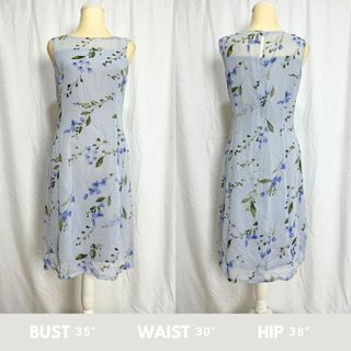 Knee Length Blue Floral Sleeveless Dress | Vintage