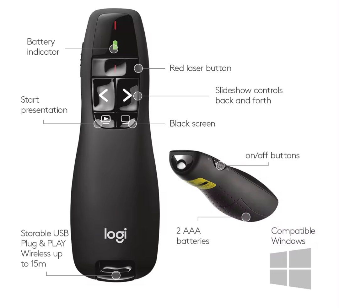 Logitech R400 wireless presentation remote with laser, Computers & Tech