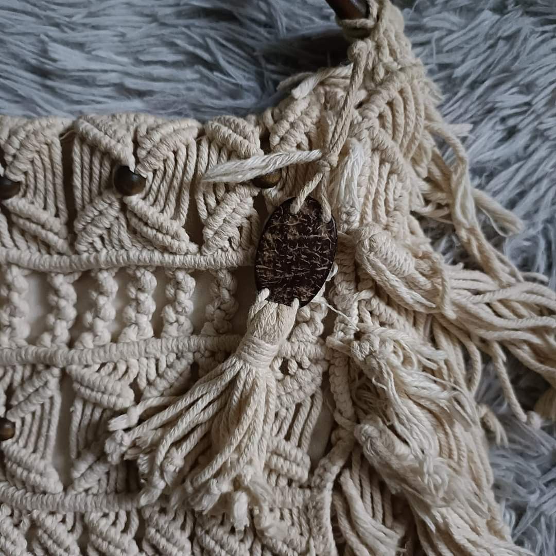 Macrame Shoulder Bag (Category: Beach Bags) located in Bauang. Submitted by glenefinds (Listing ID 1268312972, Image 2). Description: ‼️SIZE: 13 x 3.5 x 21 inches ✓from Japan *needs wash.