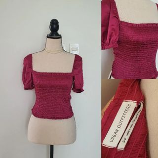 magenta square neck puff sleeve top