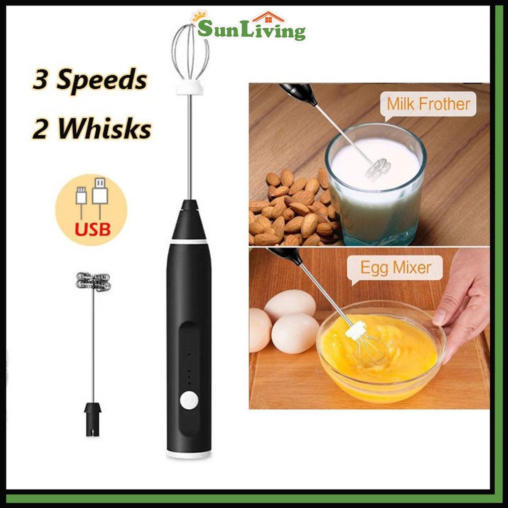 Electric Milk Frother USB Rechargeable 3 Speeds Handheld Whisk Mixer  Stirrer Egg