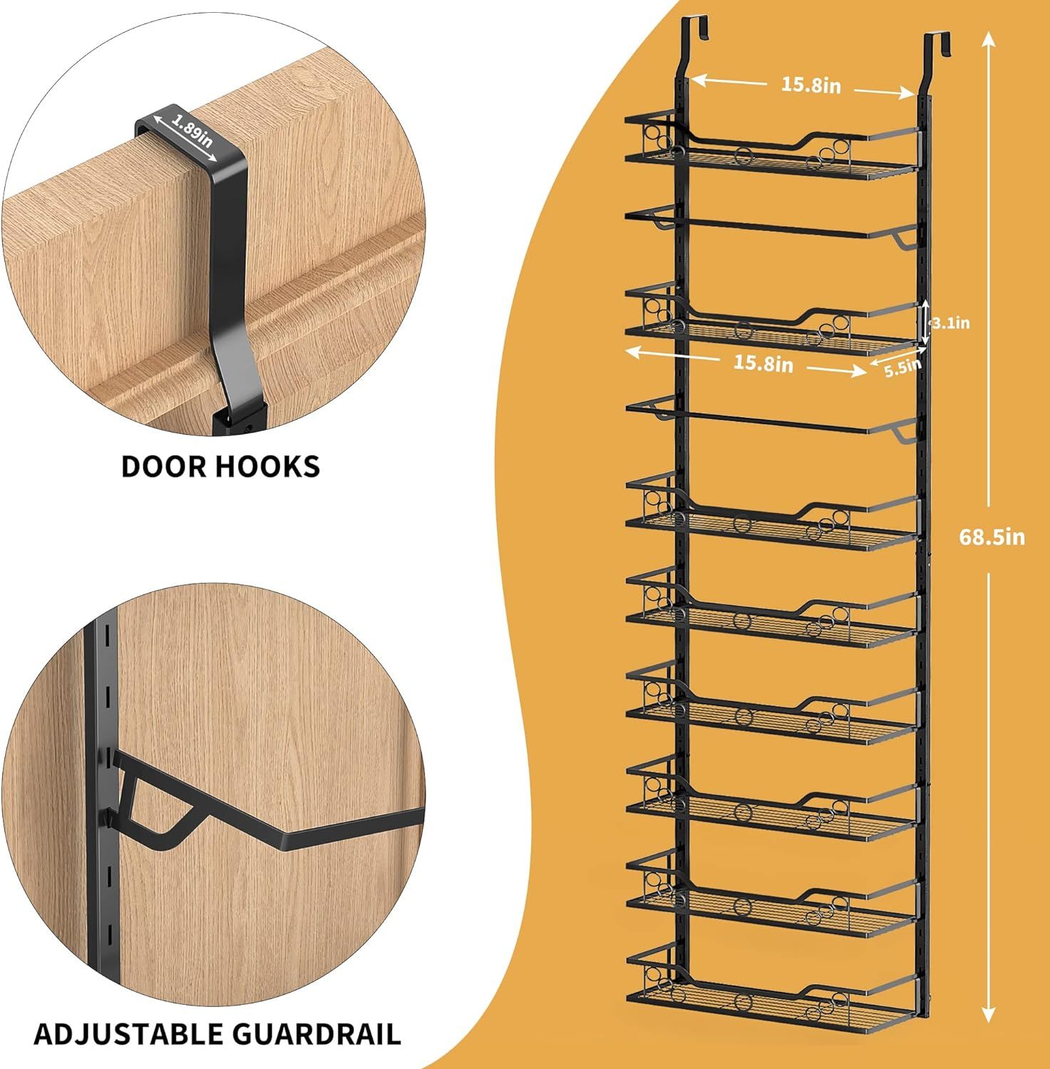 Moforoco 9-Tier Over The Door Pantry Organizer, Pantry Organization and  Storage, Black Hanging Basket Wall Spice Rack Seasoning Shelves, Home  Kitchen