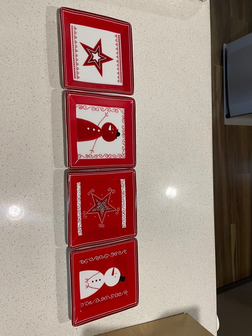 Multiple Choice 4-pc square plates (Category: Dinnerware & Cutlery) located in Malabon City. Submitted by red_metro (Listing ID 1268156709, Image 3). Description: Brand new Multiple Choice 4-pc square plates 4.75”, Christmas theme. RFS- decluttering SF- shouldered by buyer.