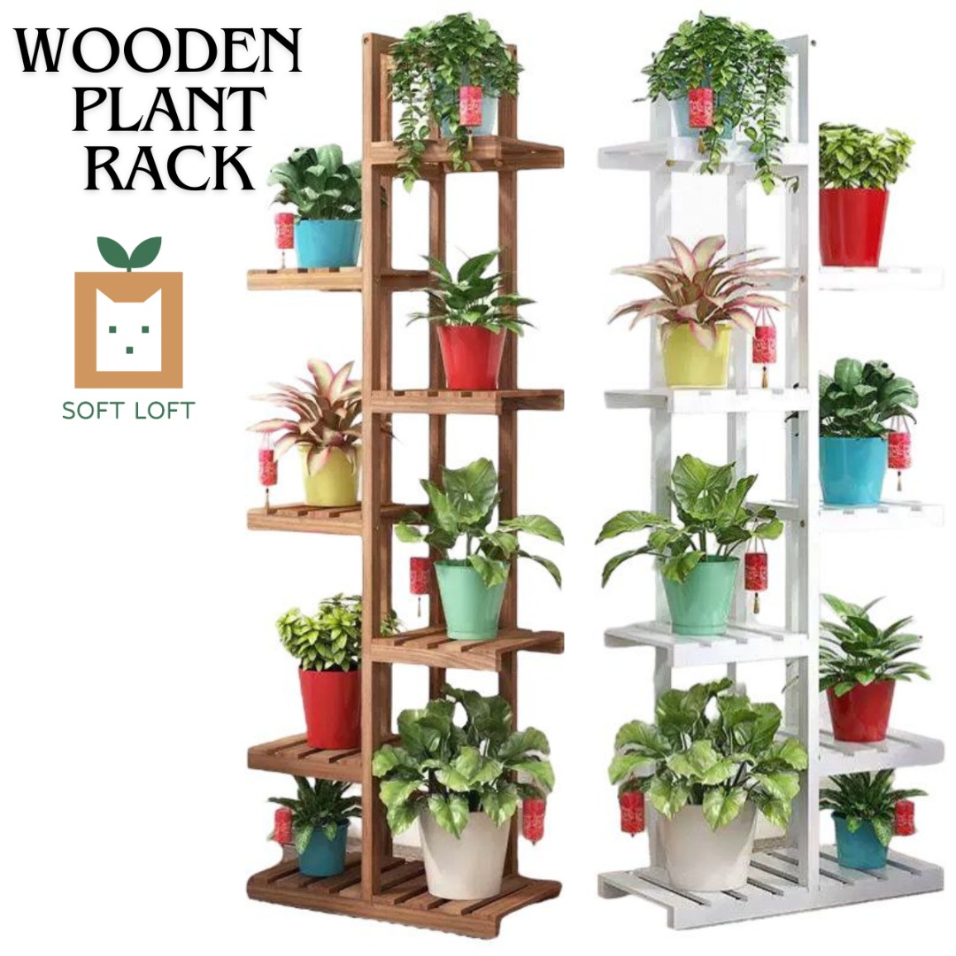 Natural 7 Tier wood Rack indoor outdoor solid wood White Rack Pots ...