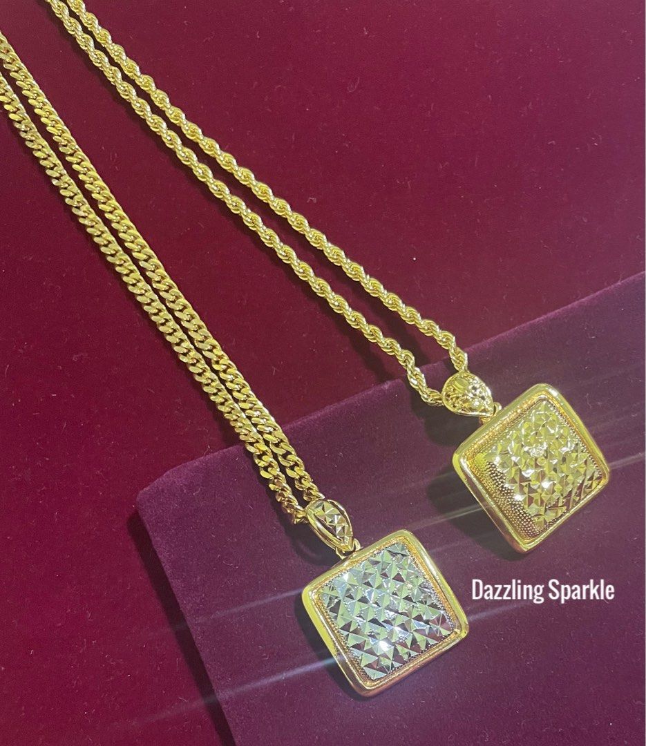 Necklace Set 100 Bangkok premium 999.9 916 Gold plated rope chain and gold biscuit pendant Set 916 engraved chop with pendant and necklace lebar