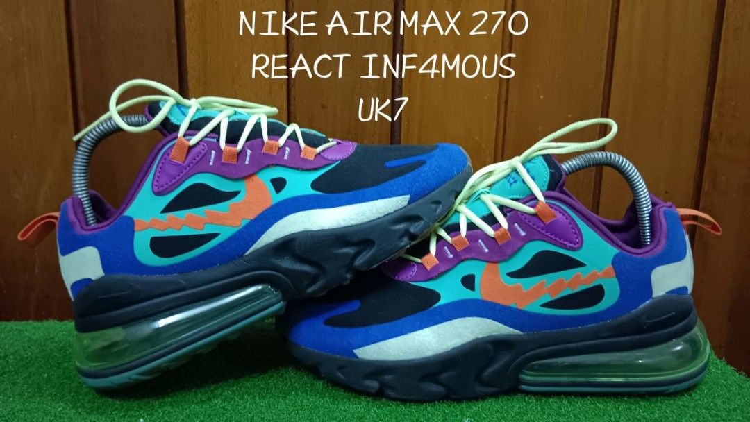 Nike blue and purple best sale air max 270 react sneakers