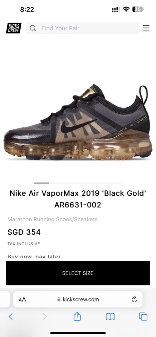 Gold nike top air vapormax