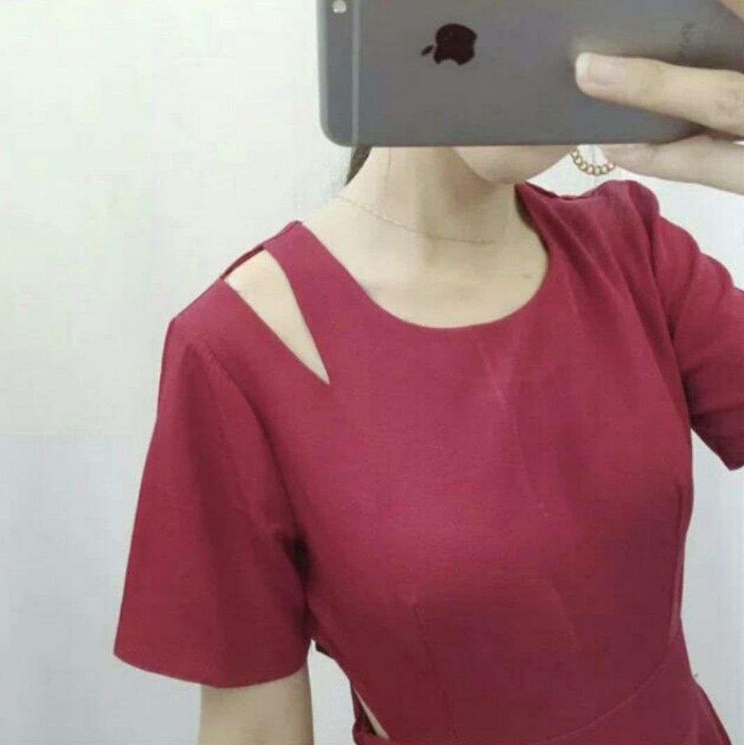 Red short cheap sleeve dress