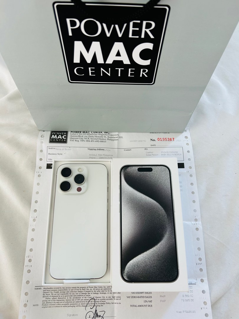 Apple iPhone 15 Pro 256GB 5G Battery 100% - White Titanium (Very Good-Refurbished)