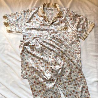 SATIN PAJAMAS SET PIYAMA SLEEPWEAR BAJU TIDUR GOLD WHITE
