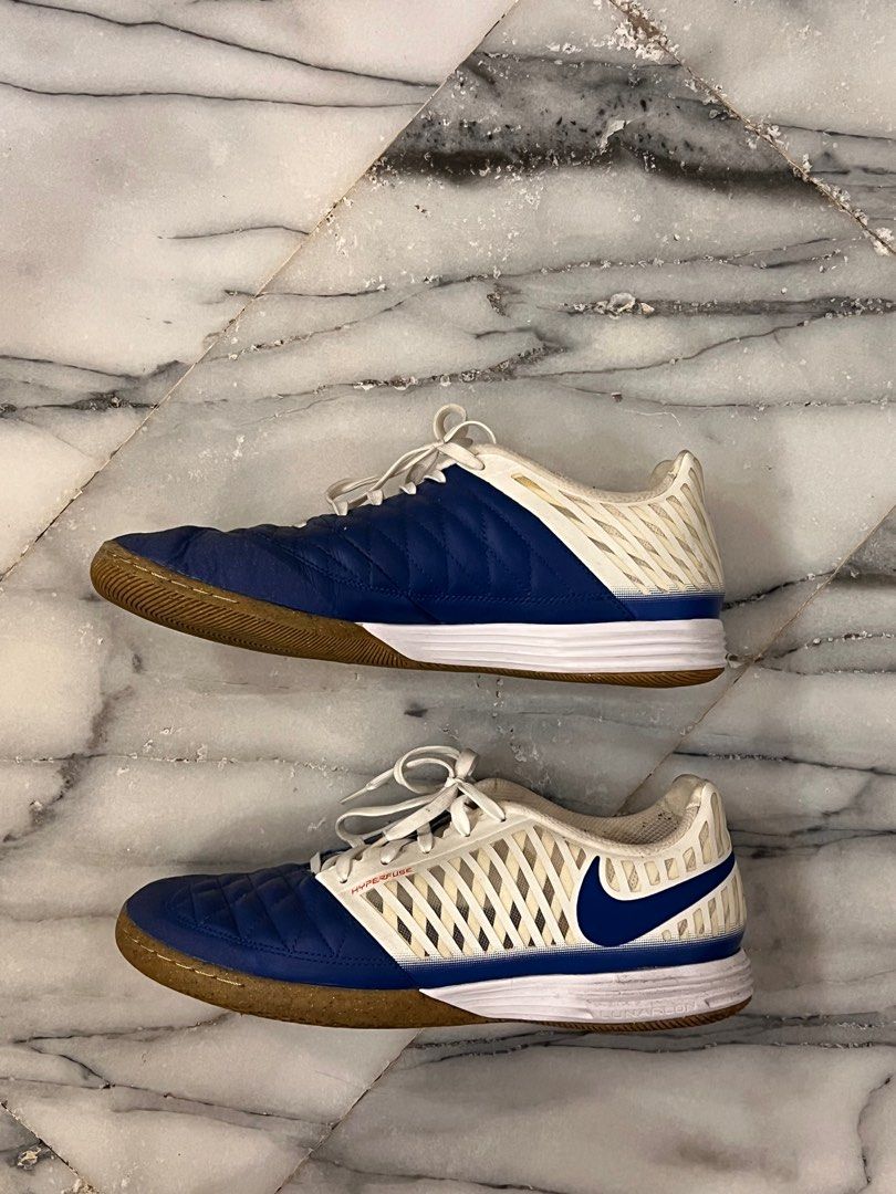 Sepatu Futsal Nike Lunar Gato II IC White Blue Fesyen Pria