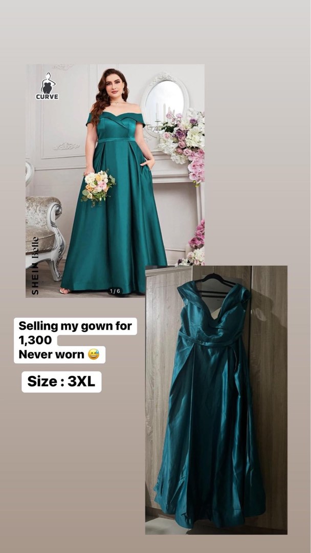 Shein Belle Plus Off Shoulder Fold Pleated Maxi Formal Bridesmaid Dress -  3XL, Women's Fashion, Dresses & Sets, Evening dresses & gowns on Carousell