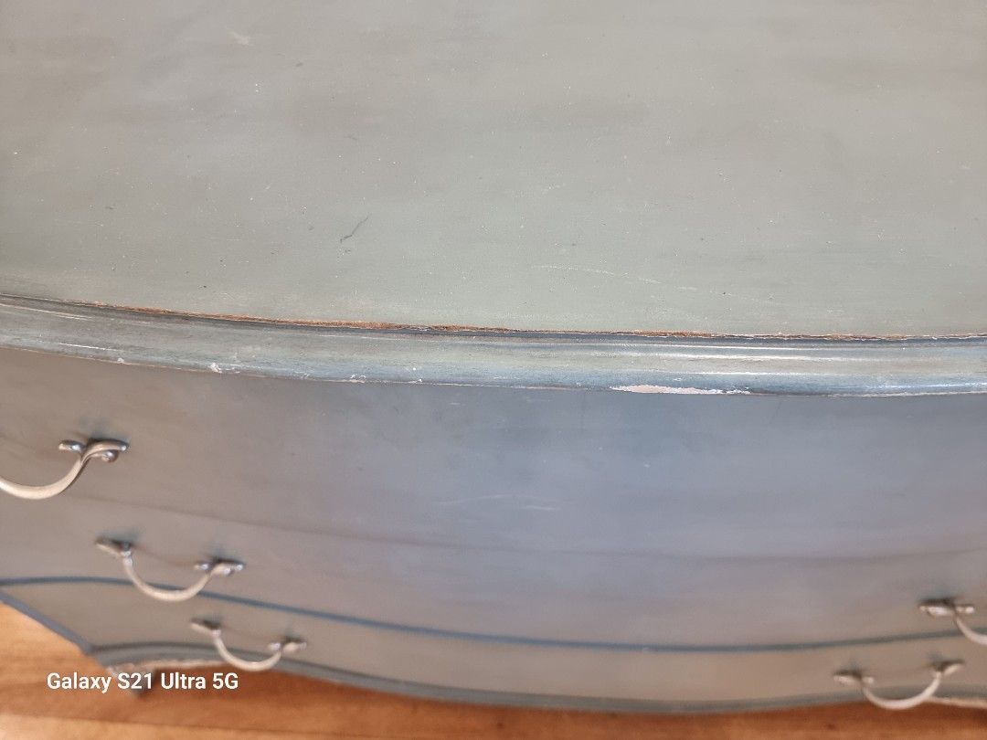 Solid wood Blue chest of drawers (Category: Shelves, Cabinets & Racks) located in Manila. Submitted by supremeprinting327 (Listing ID 1268140004, Image 3). Description: solid wood not sure what kind check photo for measurement beautiful robin's egg blue color with silver accents has minor chips on wood on edges, drawer guide might need some regreasing pick up at alabang2.