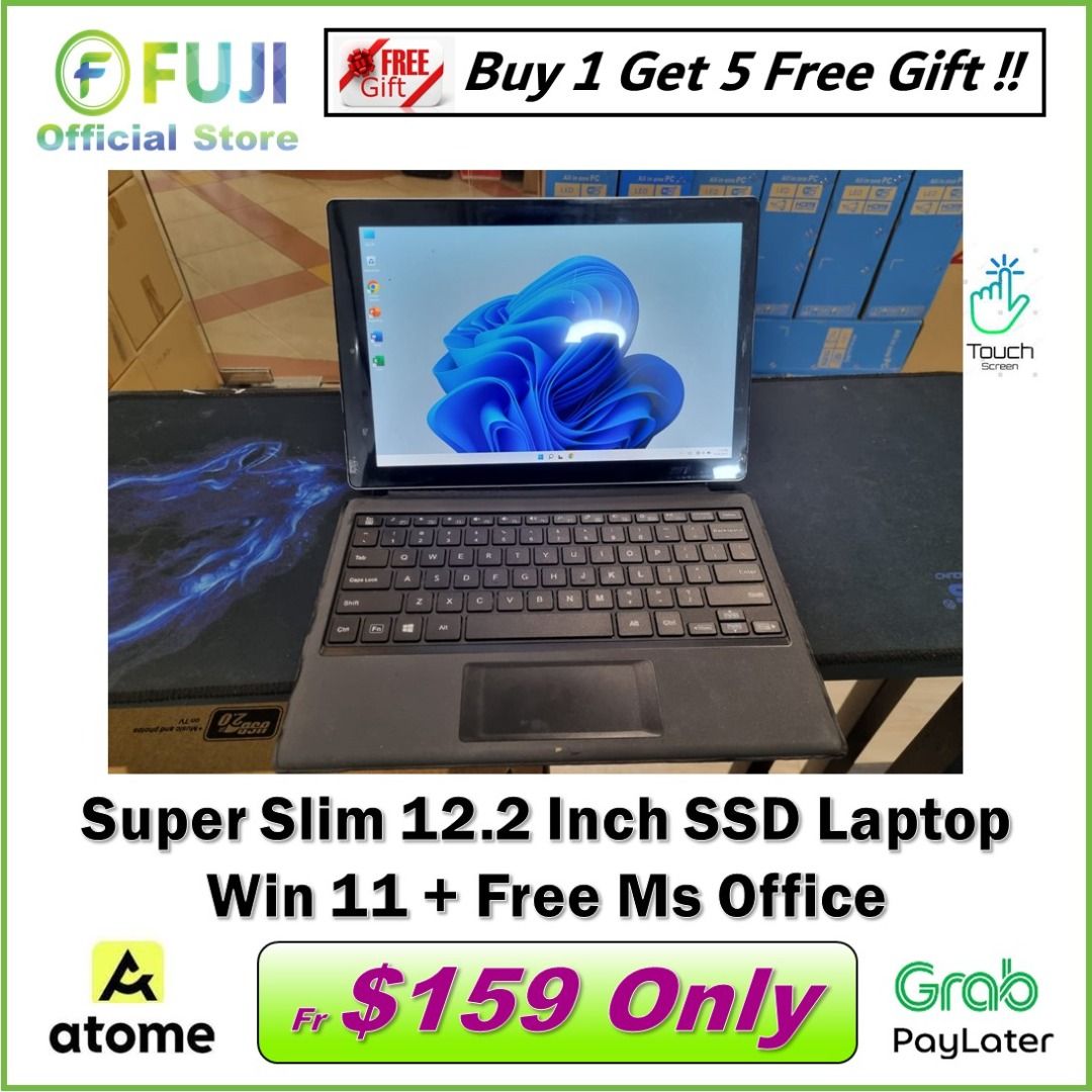 Super Slim 12.2 Inch SSD Tablet Laptop Windows 11 Free MS Office 100 Good Working Condition Super Lightweight Fast Boot Up Cheapest In