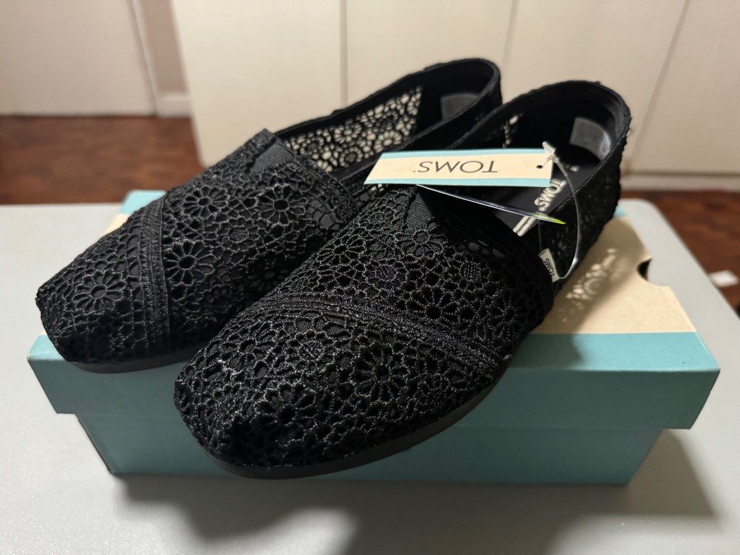 Toms black sales crochet lace shoes