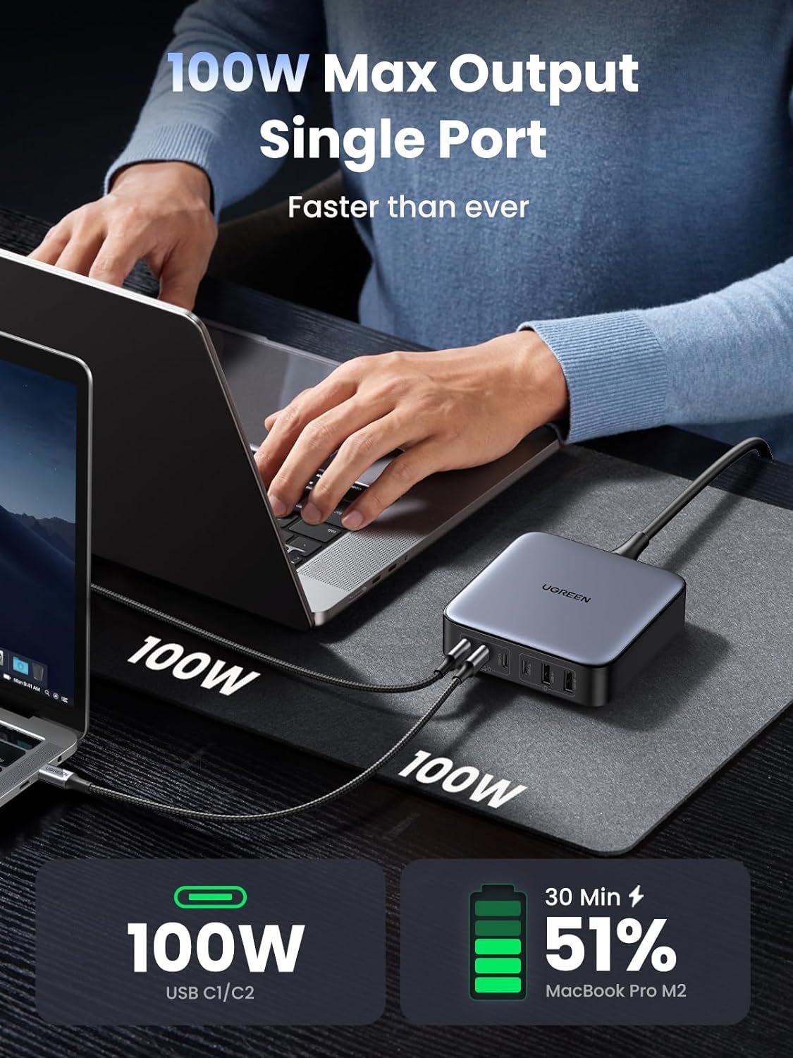 UGREEN 100W USB C Wall Charger - 4 Port GaN PD Fast Charger USB-C Power  Adapter Compatible with MacBook Pro/Air, Dell XPS, iPad Mini/Pro, iPhone  13/13 Pro Max/iPhone 12, Galaxy S22/S21, Pixel 