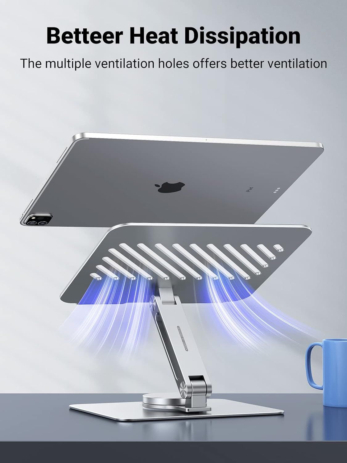 UGREEN Tablet Stand Rotatable for Desk Swivel Base Dual Rod Support ...