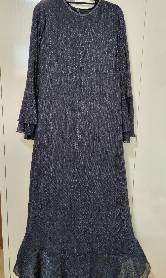 Unworn Navy purplish shimmery long sleeve long dress Women s Fashion Muslimah Fashion Dresses on Carousell