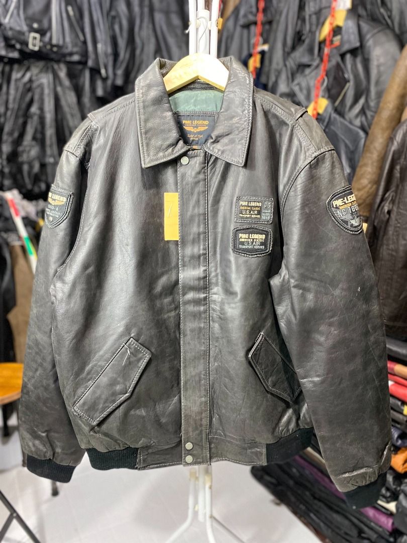 USA Vintage Pilot Bomber By PME Legend American Classic Leather Jacket For  Men Size XXXL