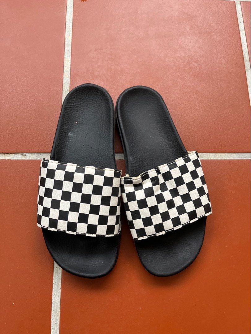 vans black checkerboard slides Men s Fashion Footwear Flipflops