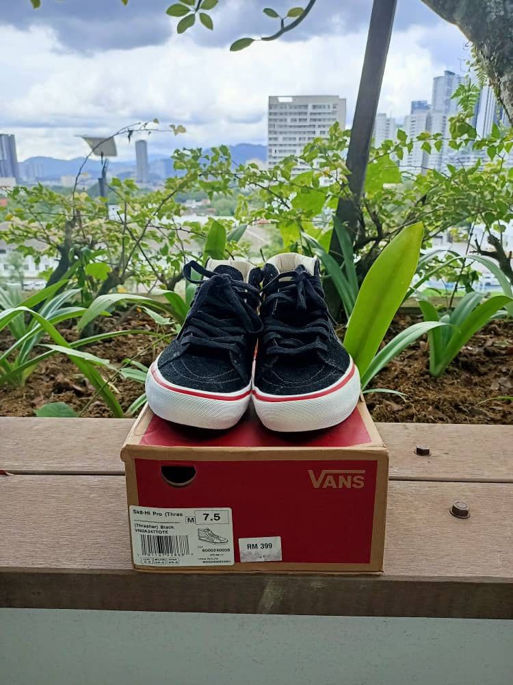 Vans X Thrasher Sk8 Hi Pro Size Suede Canvas Flame Fire Skate Shoes