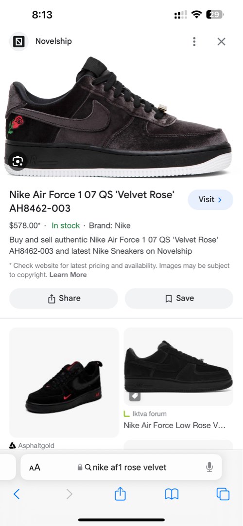 Nike air force velvet rose top