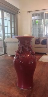 Vintage Celadon RED Vase Pomegranate Design - 36" Tall - Rush Sale