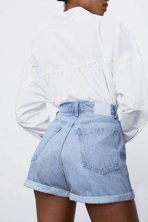 Zara Women's High Waisted Denim Jean Hot Pants Shorts, EU32 UK6
