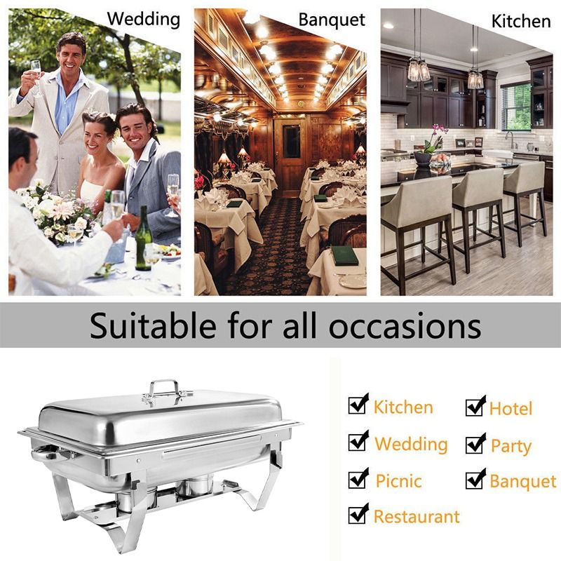 11L Foldable Stainless Steel Square Buffet Stove Dish Set Container for ...