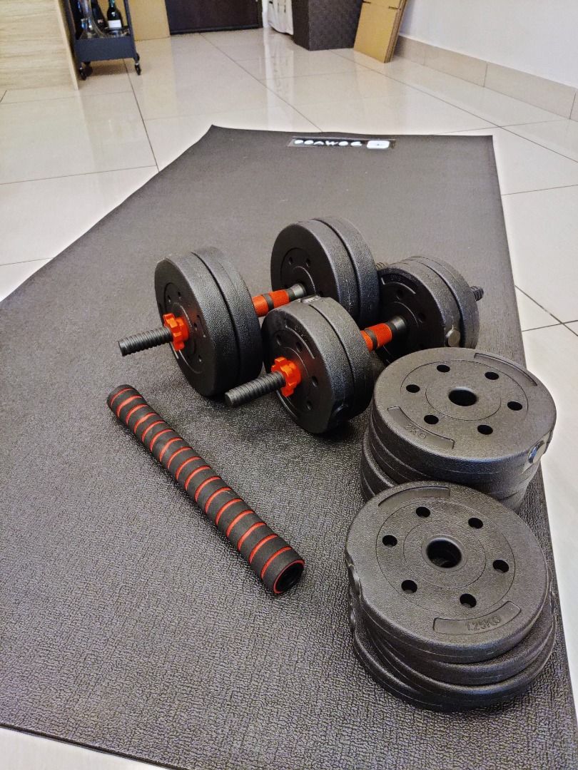 30kg Adjustable Dumbbell Set Domyos Exercise Mat Sports