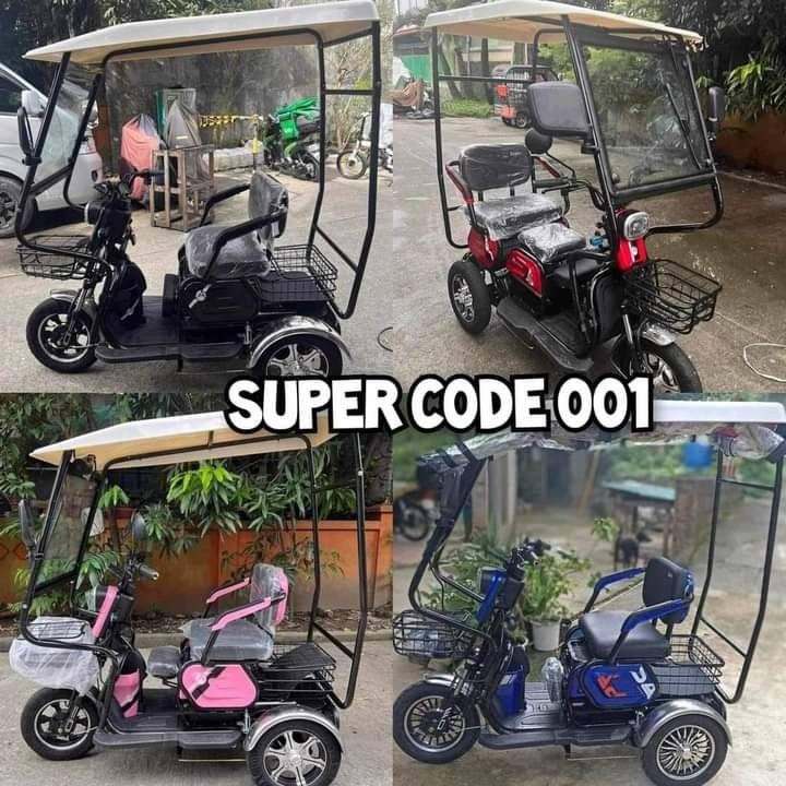 3-4 wheels ebike (Category: Bicycles) located in Manila. Submitted by saguittarian06 (Listing ID 1268409755, Image 2). Description: 🚴‍♂️❗3 WHEELS and 4 WHEELS ELECTRIC TRIKE ELECTRIC VEHICLE❗️🚴‍♂️ 😊 PRICE LIST😊 📍 URANUS 001C 3 WHEELS ELECTRIC TRIKE TRAPAL -Black Red -Cyan Yellow -Gray Green 📍 SUPER CODE 001b TRANSFORMER 3WHEELS ELECTRIC TRIKE▪️ 🆓FREE TRAPAL🆓 -Red -Blue -Black -Pink 📍AVIA CROWN 001 TRANSFORMER ETRIKE ▪️ 🆓FREE TRAPAL🆓 -O