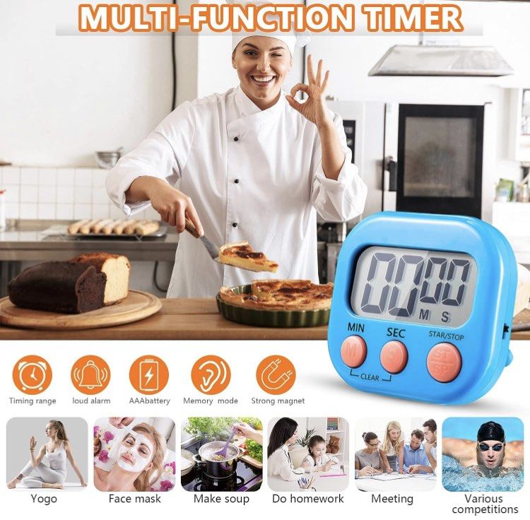 AIMILAR Digital Kitchen Timer Clock - Big Screen Countdown Cooking Timers Magnetic with Loud Alarm for Kids Seniors Homework Classroom Yoga Office