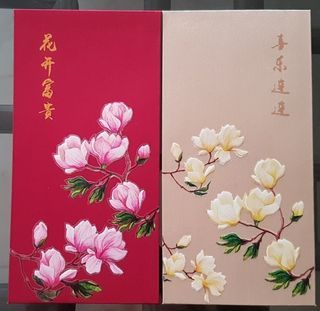 8 pcs Peach Garden Silk Red Packet / Ang Bao Pao Pow Pau / Sampul Duit