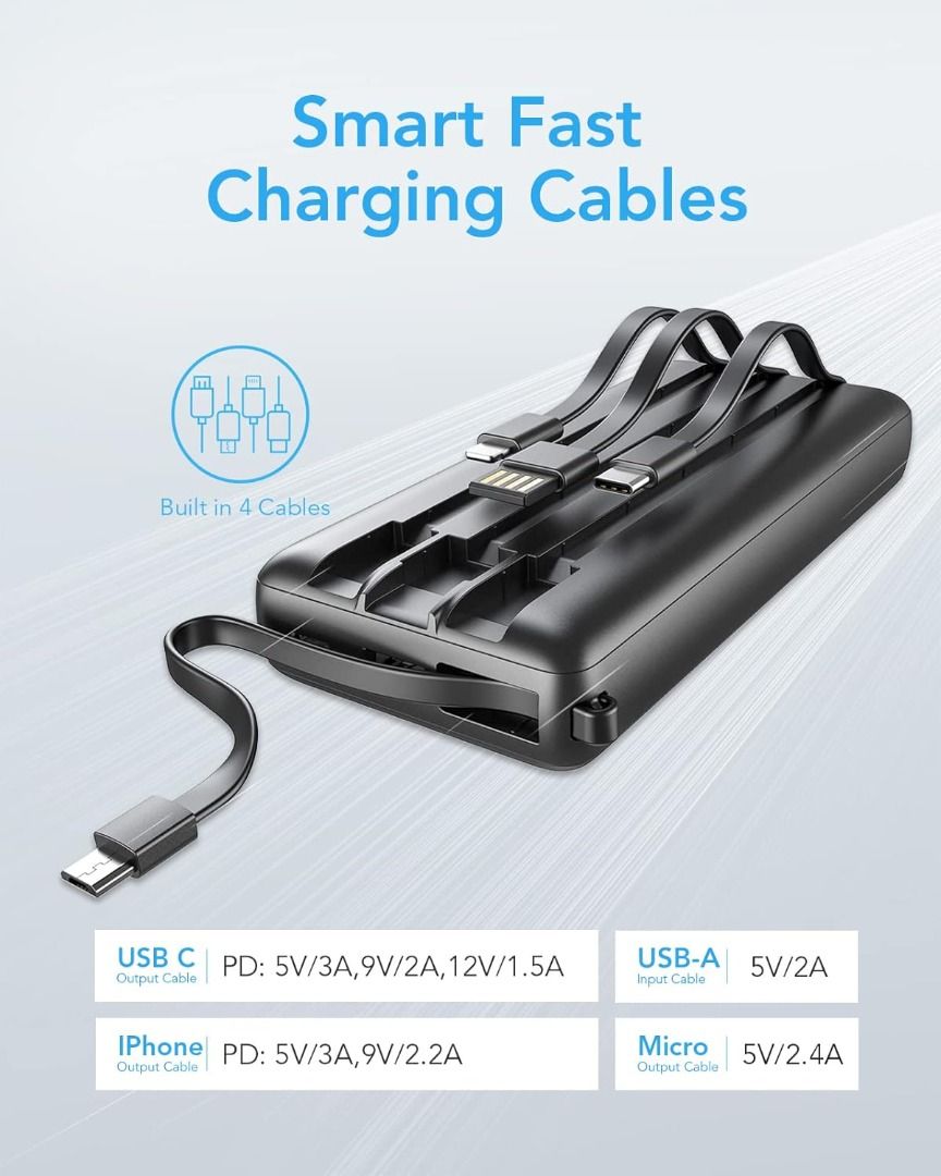 VEEKTOMX Powerbank 20000 mAh with Cable USB C Portable Charger 5